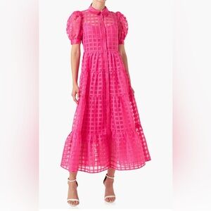 English Factory Fuchsia Checkered Midi Dress